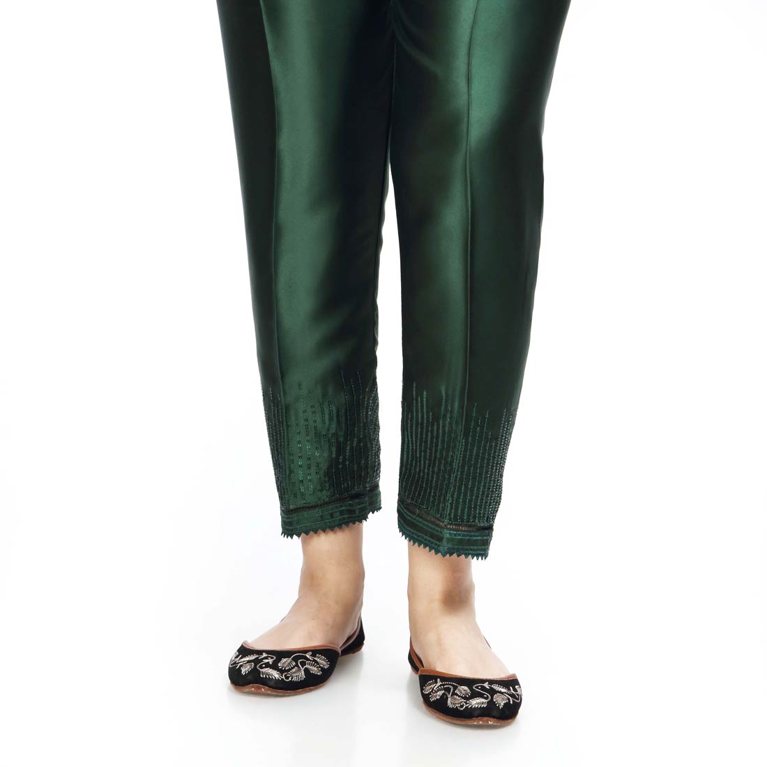 Green Embroidered Shamoze Silk Trouser PW3693