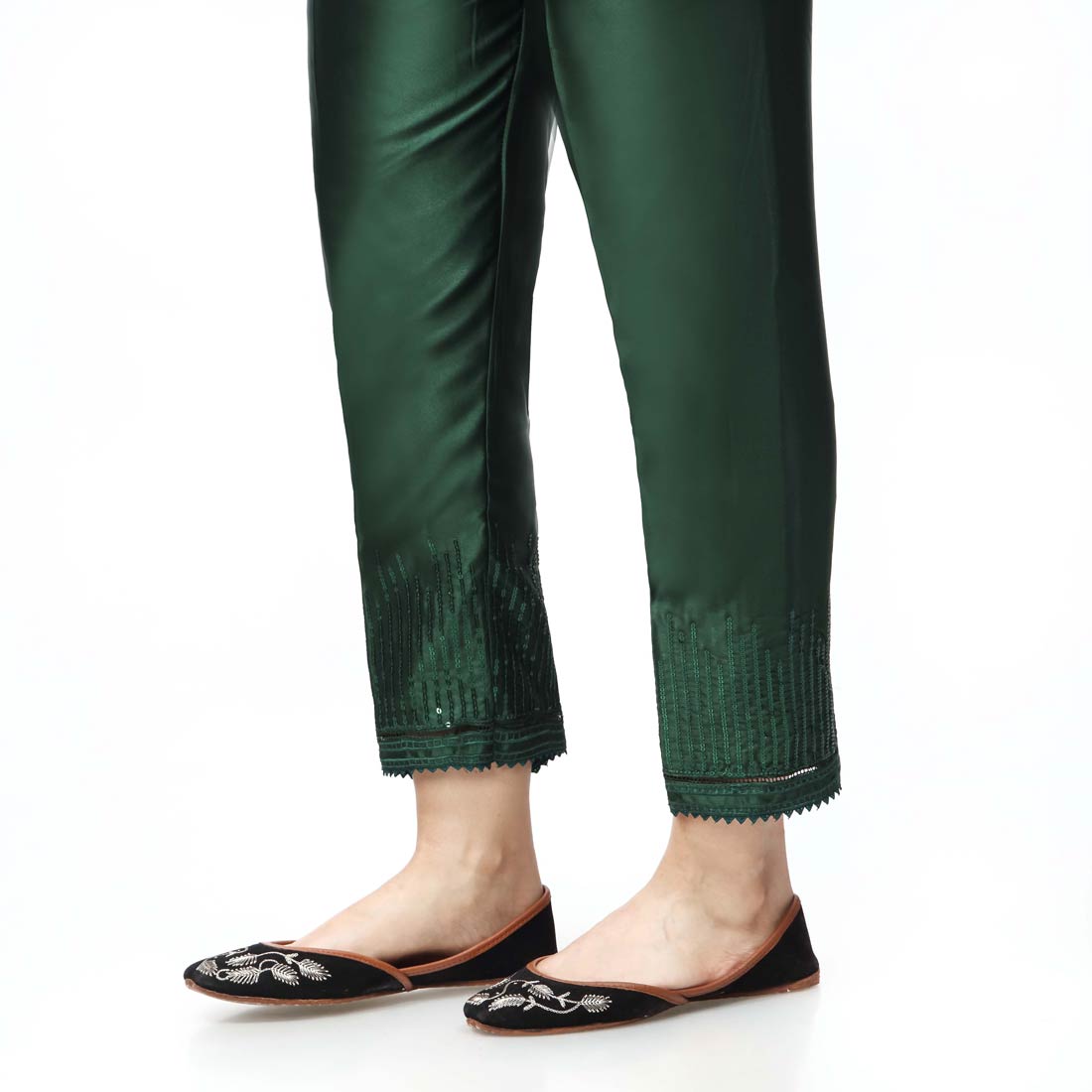 Green Embroidered Shamoze Silk Trouser PW3693