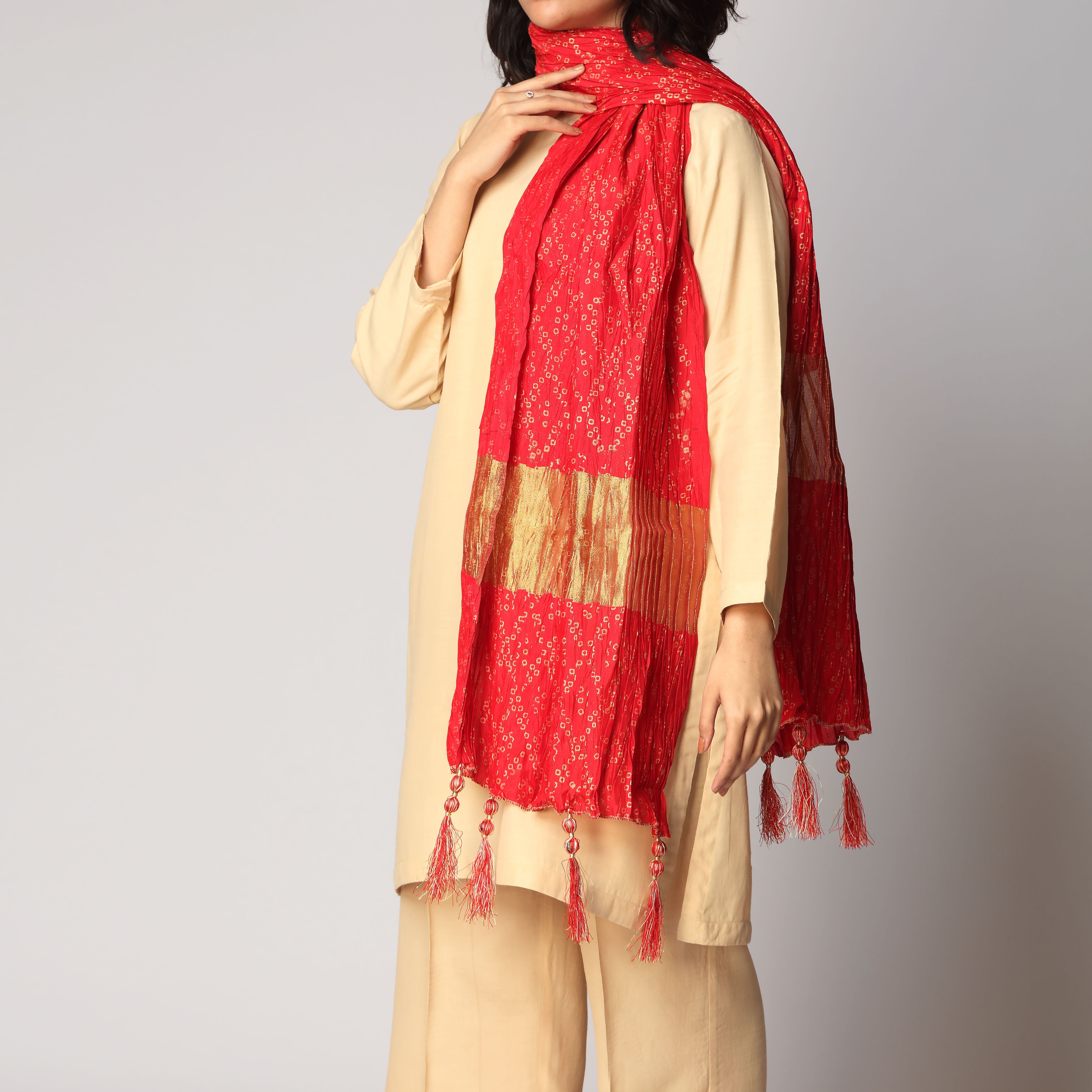 Red Printed Crush stole  PS3761