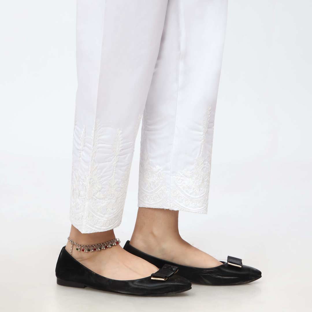 White Embroidered Cambric Slim Fit Trouser PW3671