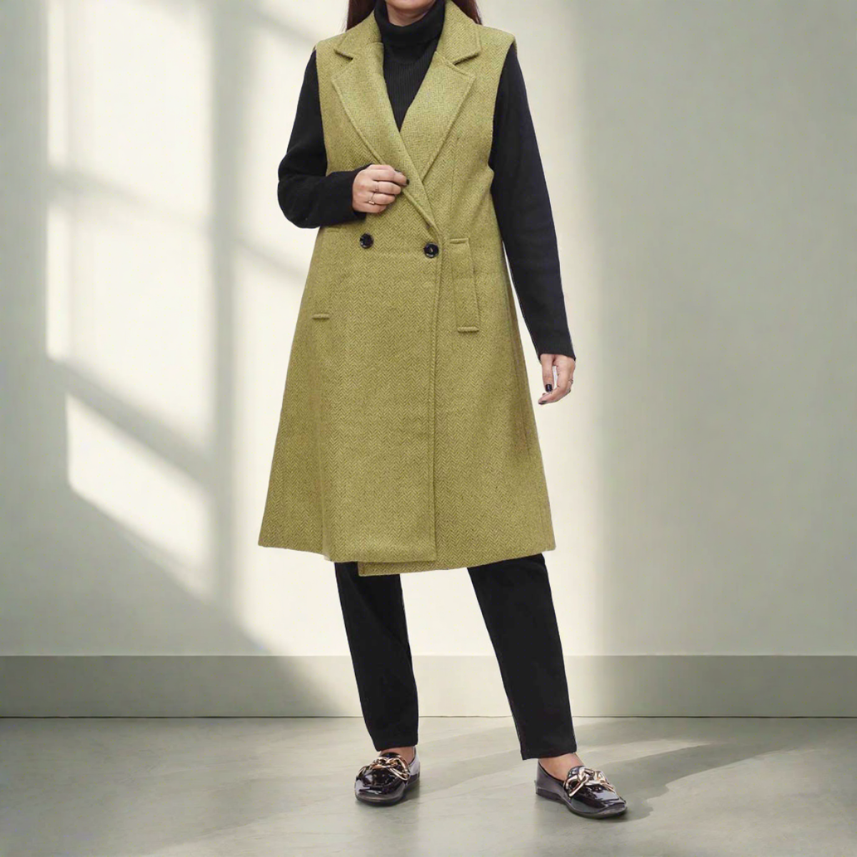 1PC- Buttoned Sleeveless Coat PW3003