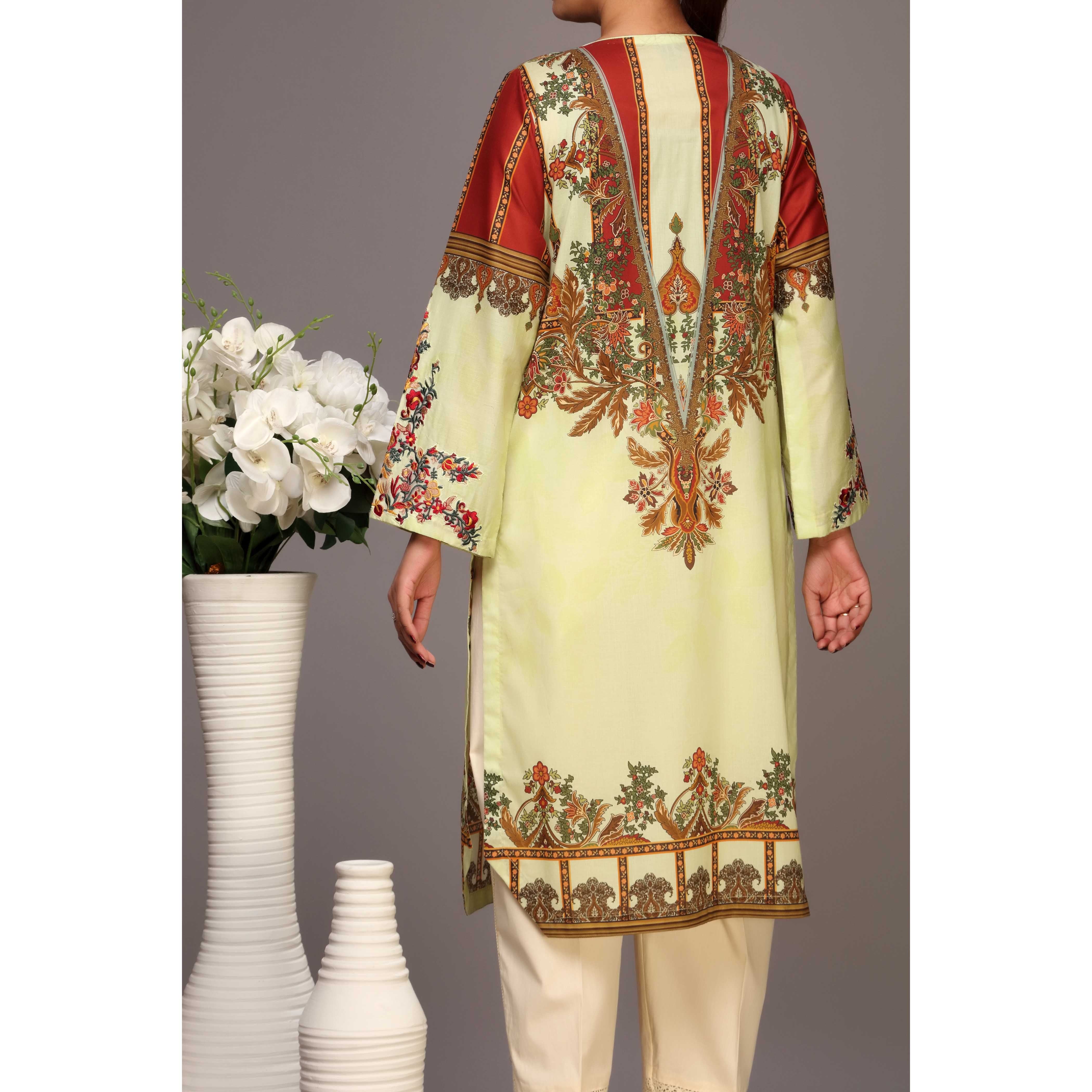 Green Color Unstitched Digital Printed Lawn Shirt PS2429