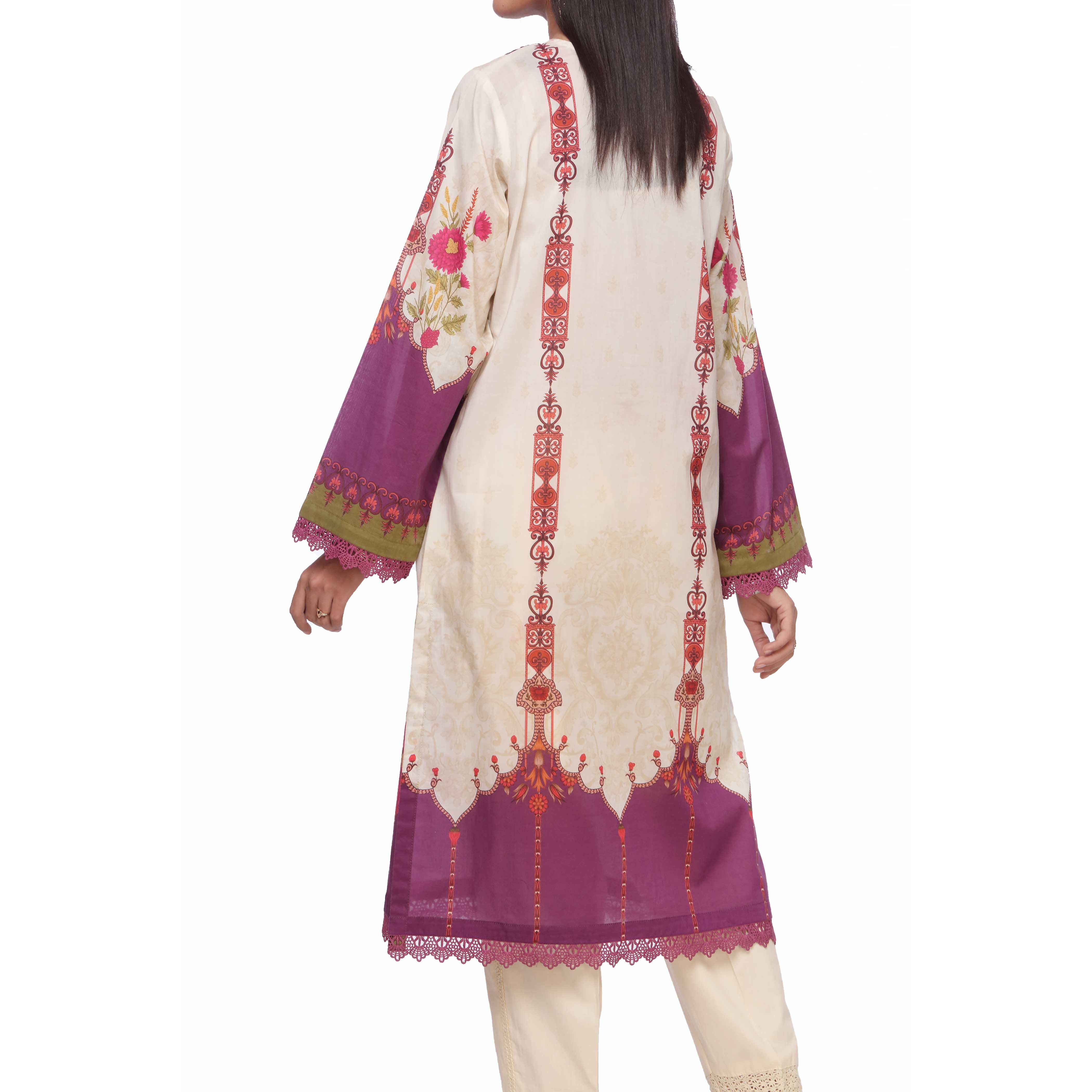 Cream Unstitched Digital Printed Lawn Embroidered Shirt PS2466