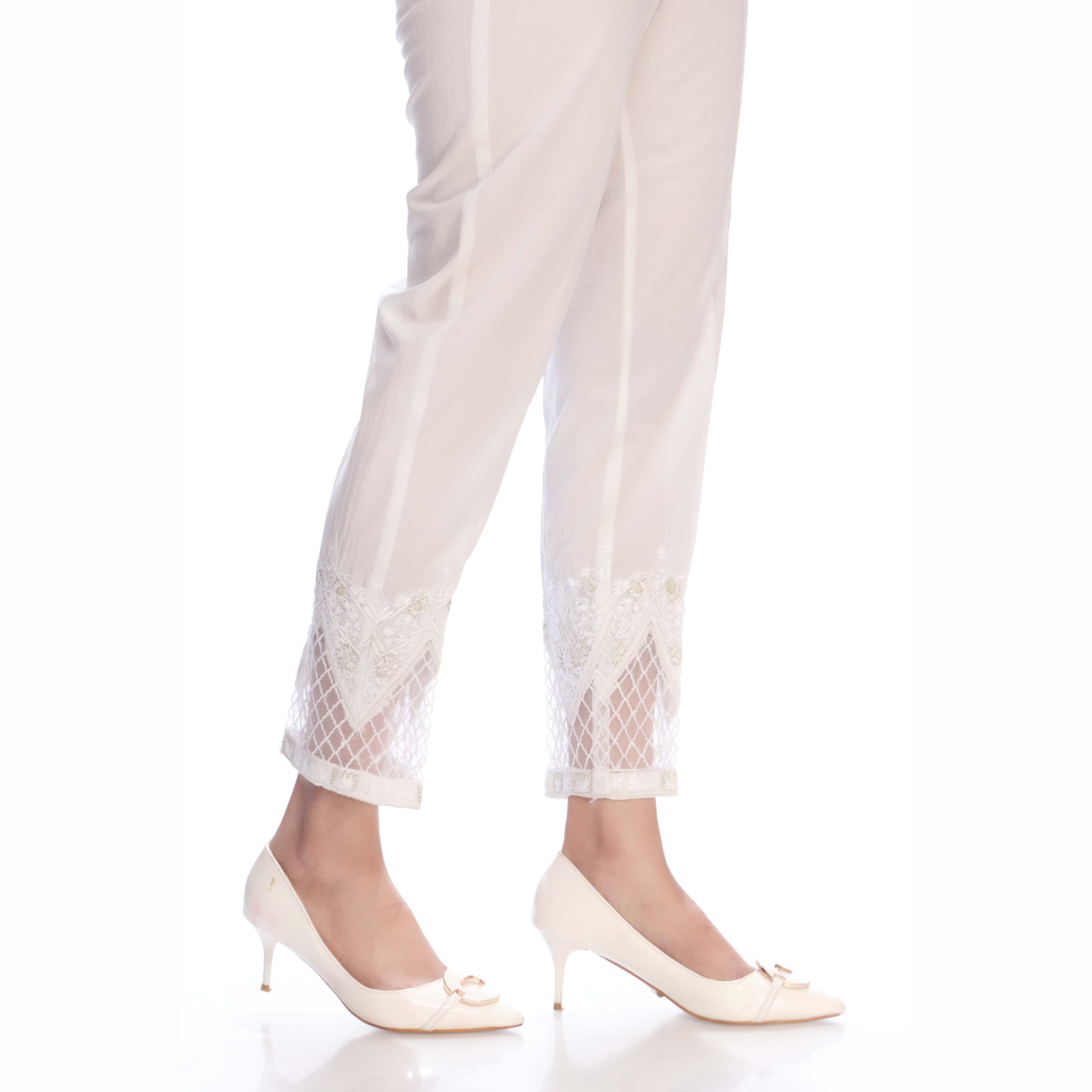 White Color Slim Fit Cambric Trouser PS2510