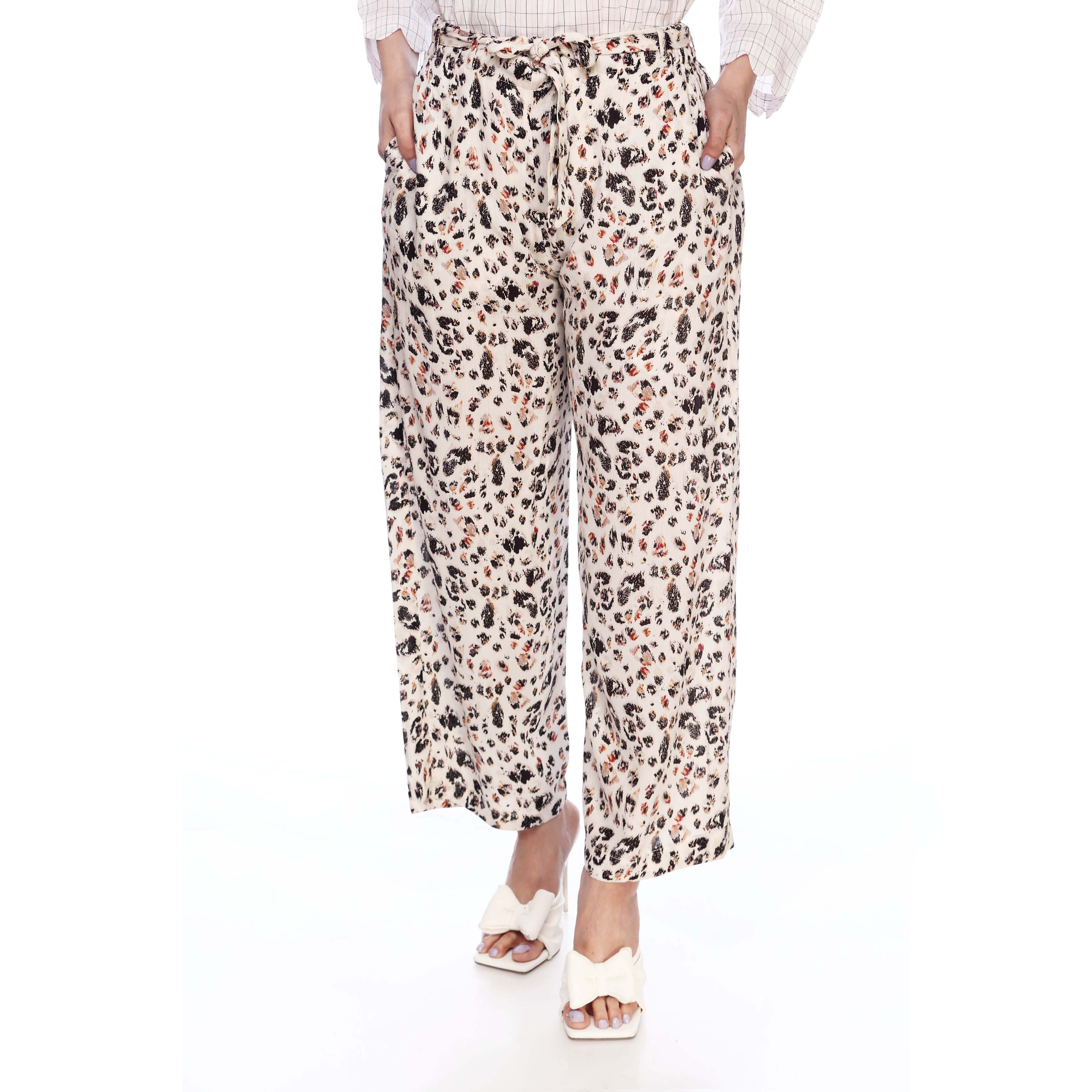 Cream Color Straight Fit Printed Trouser PS2529