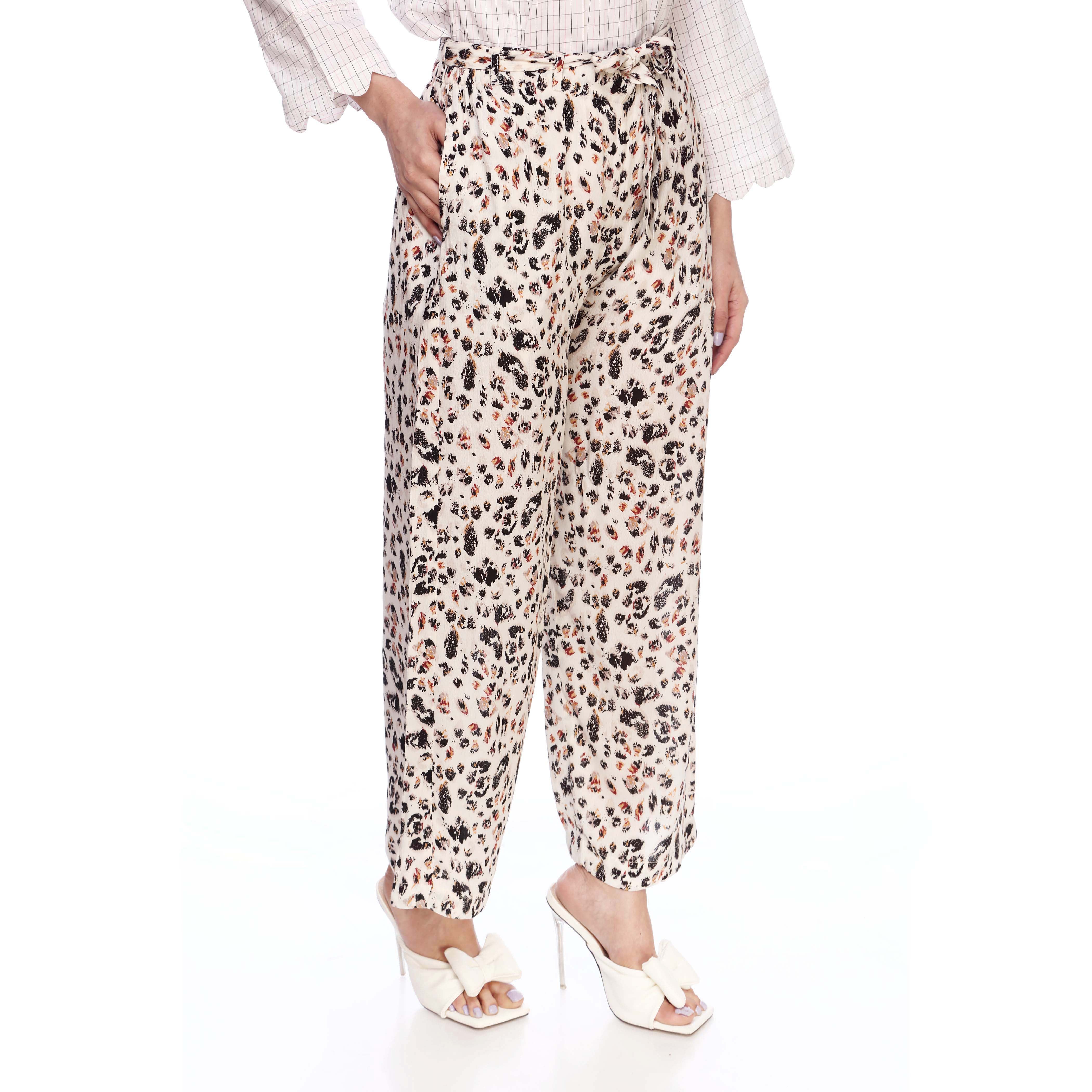 Cream Color Straight Fit Printed Trouser PS2529