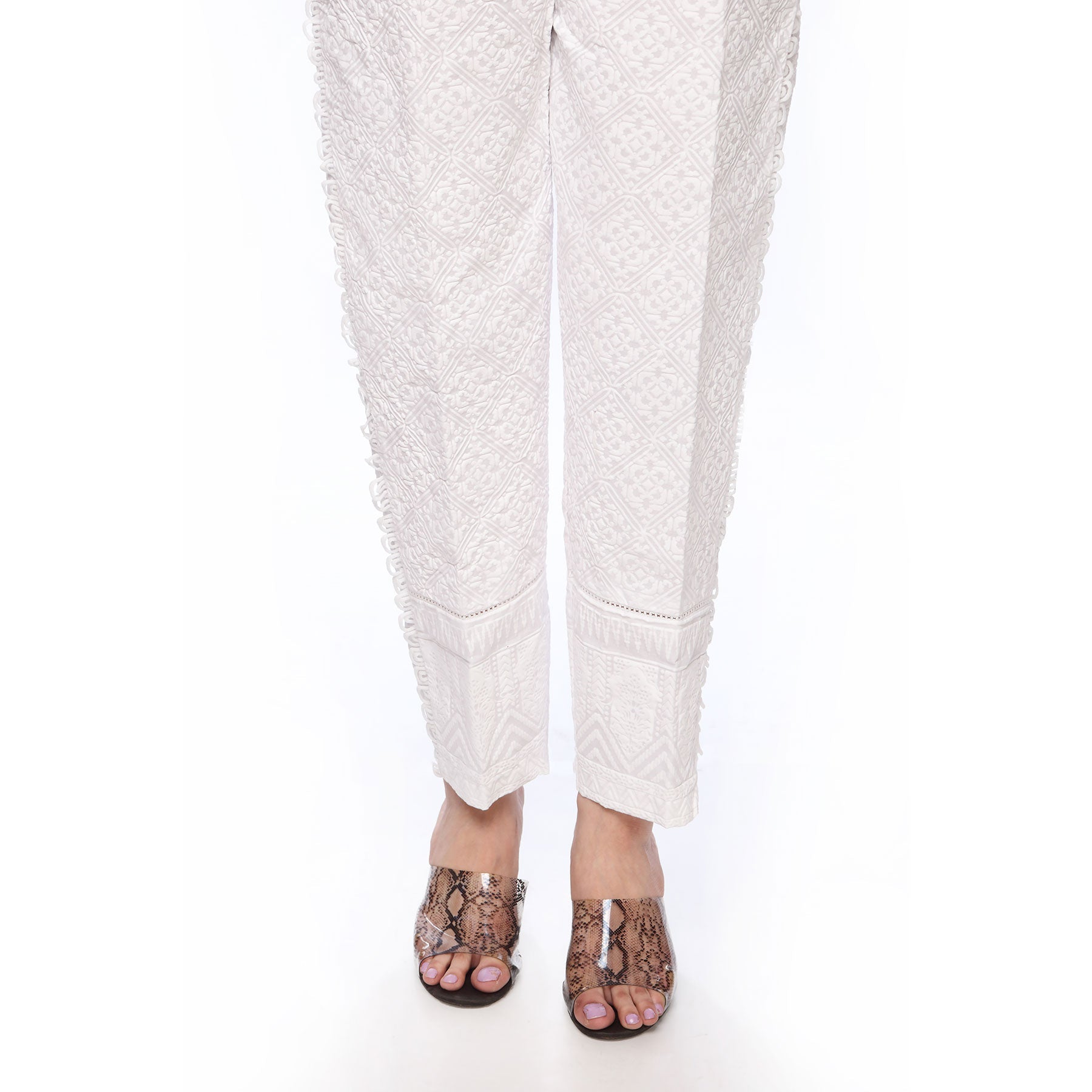 White Color Straight Fit Printed Trousers PS254309