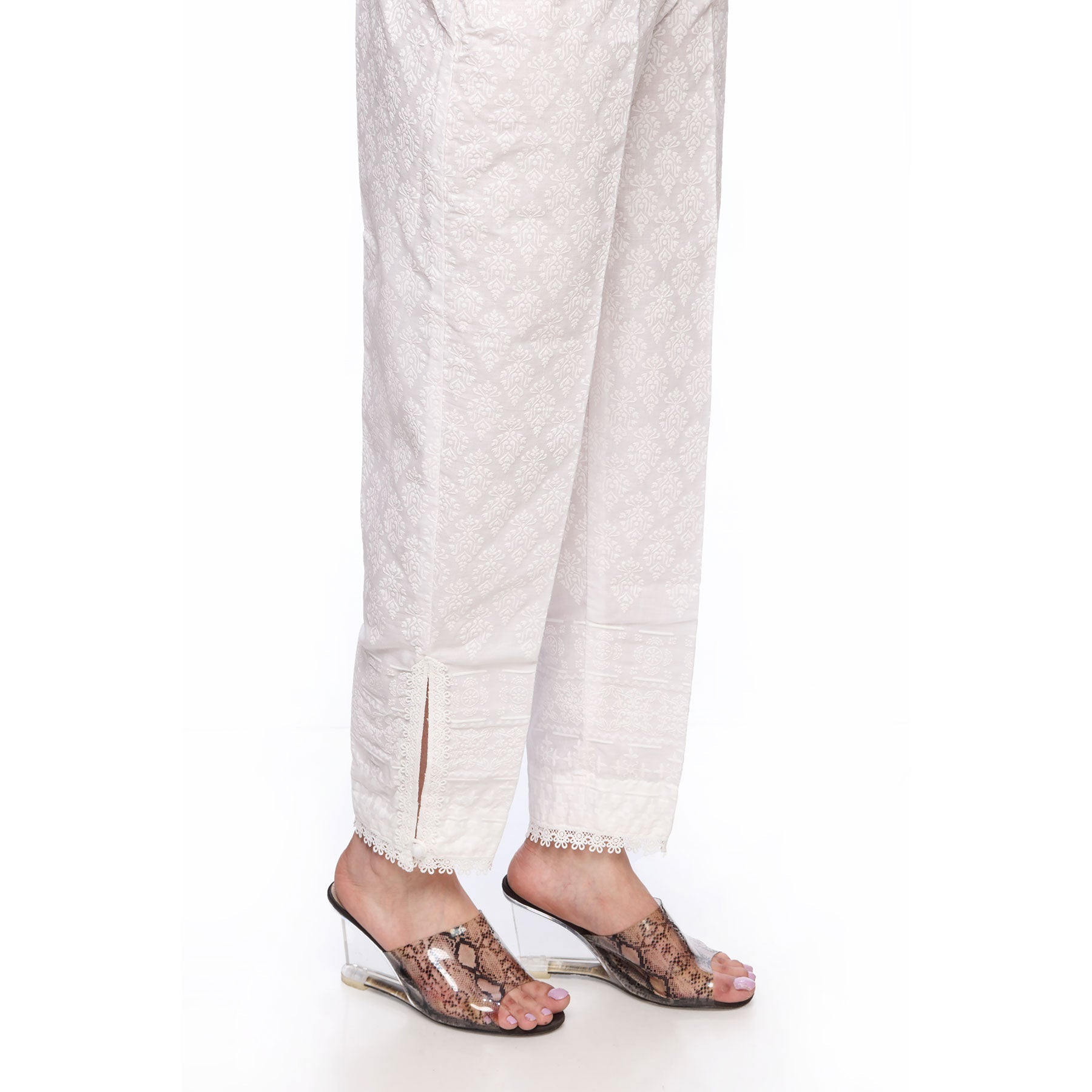 White Color Straight Fit Printed Trousers PS254809