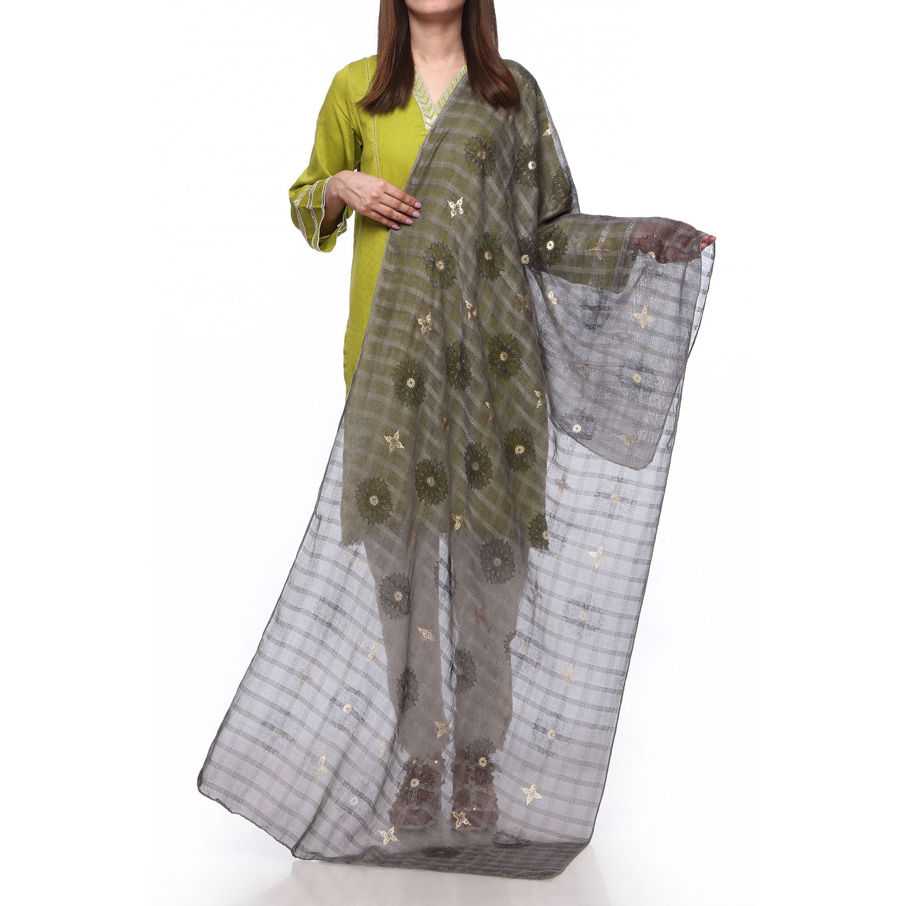 Grey Color Dyed Lawn Stole PS271207