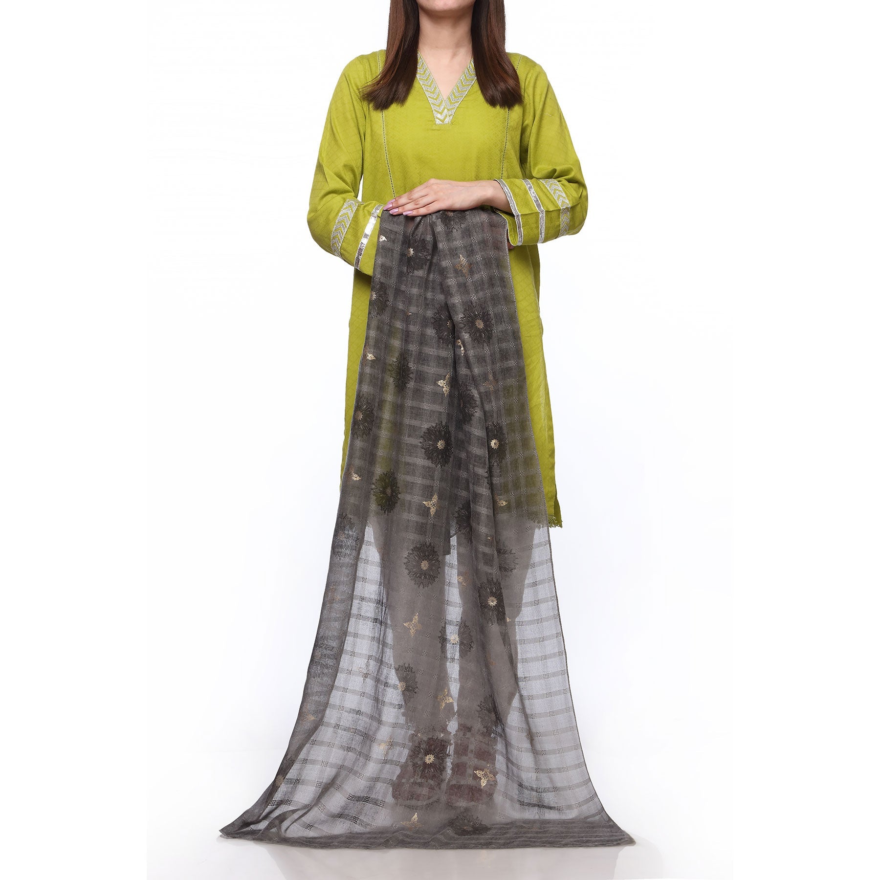 Grey Color Dyed Lawn Stole PS271207