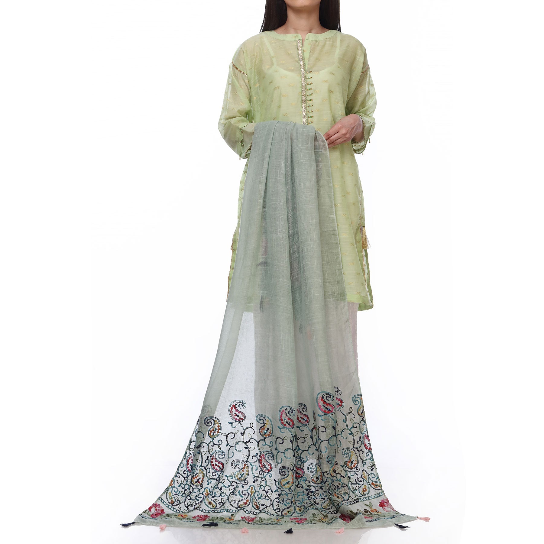 Ferozy Color Embellished Dyed Lawn Stole PS2713