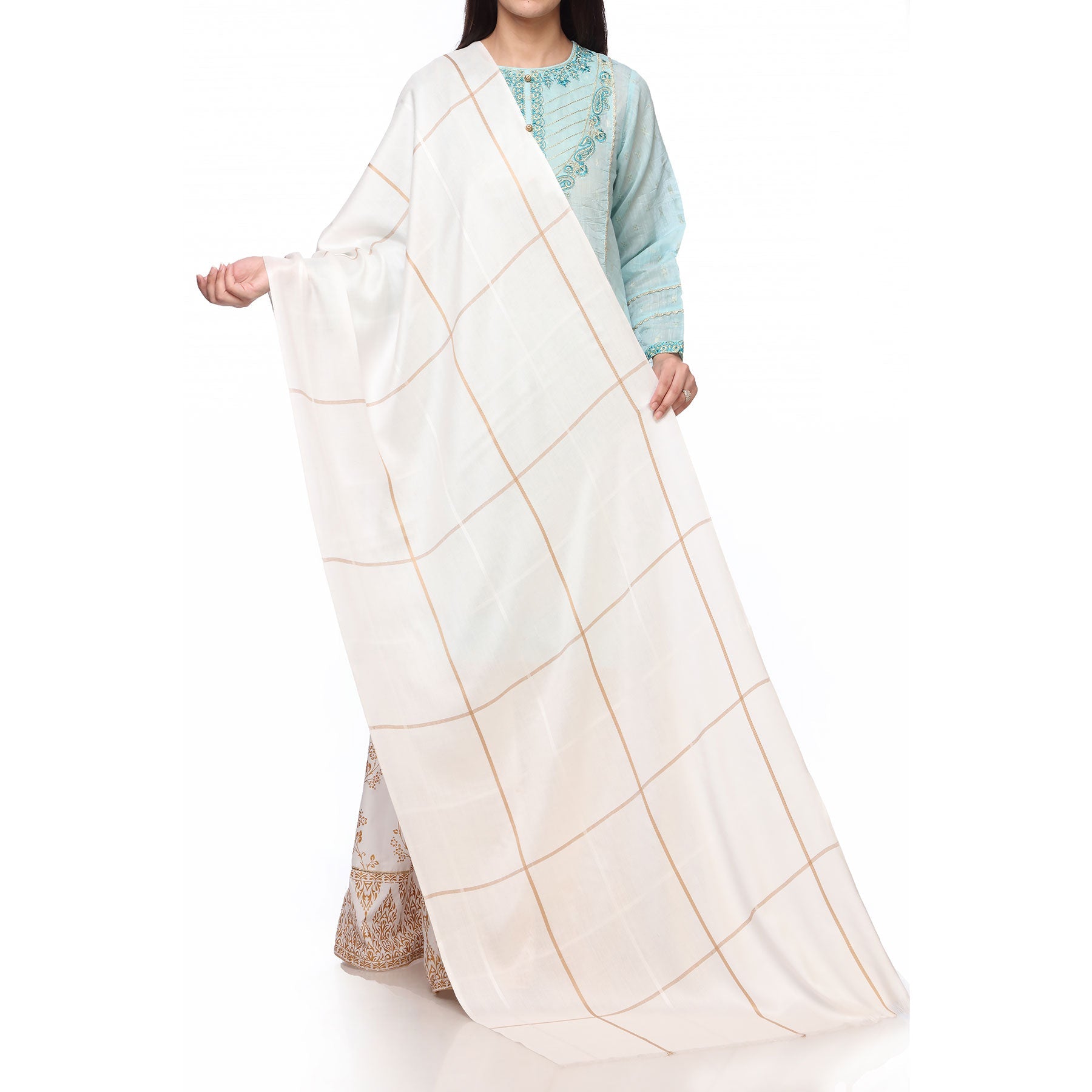 White Color Dyed Lawn Stole PS271709