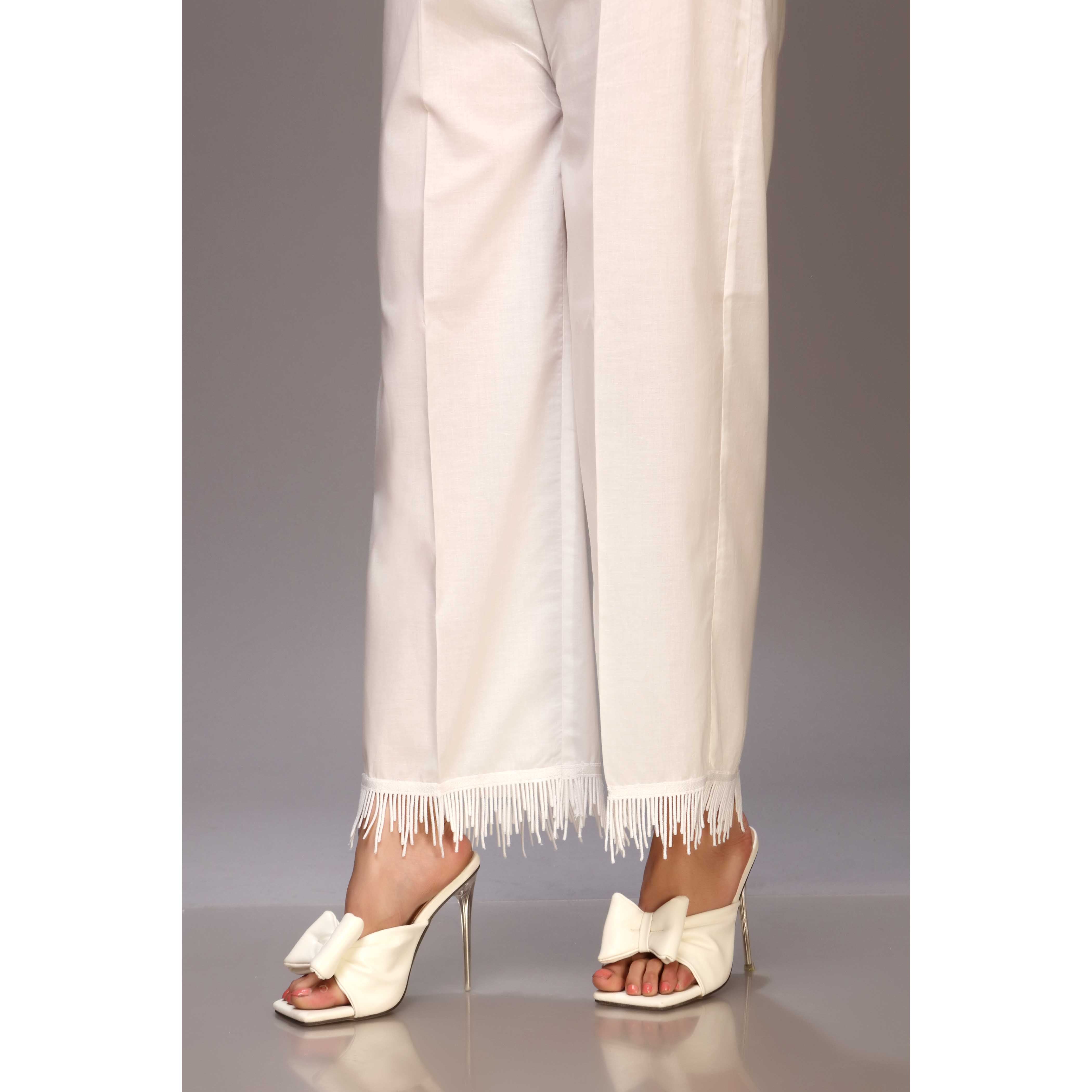 White Color Cotton Cambric Straight Trouser PW1514