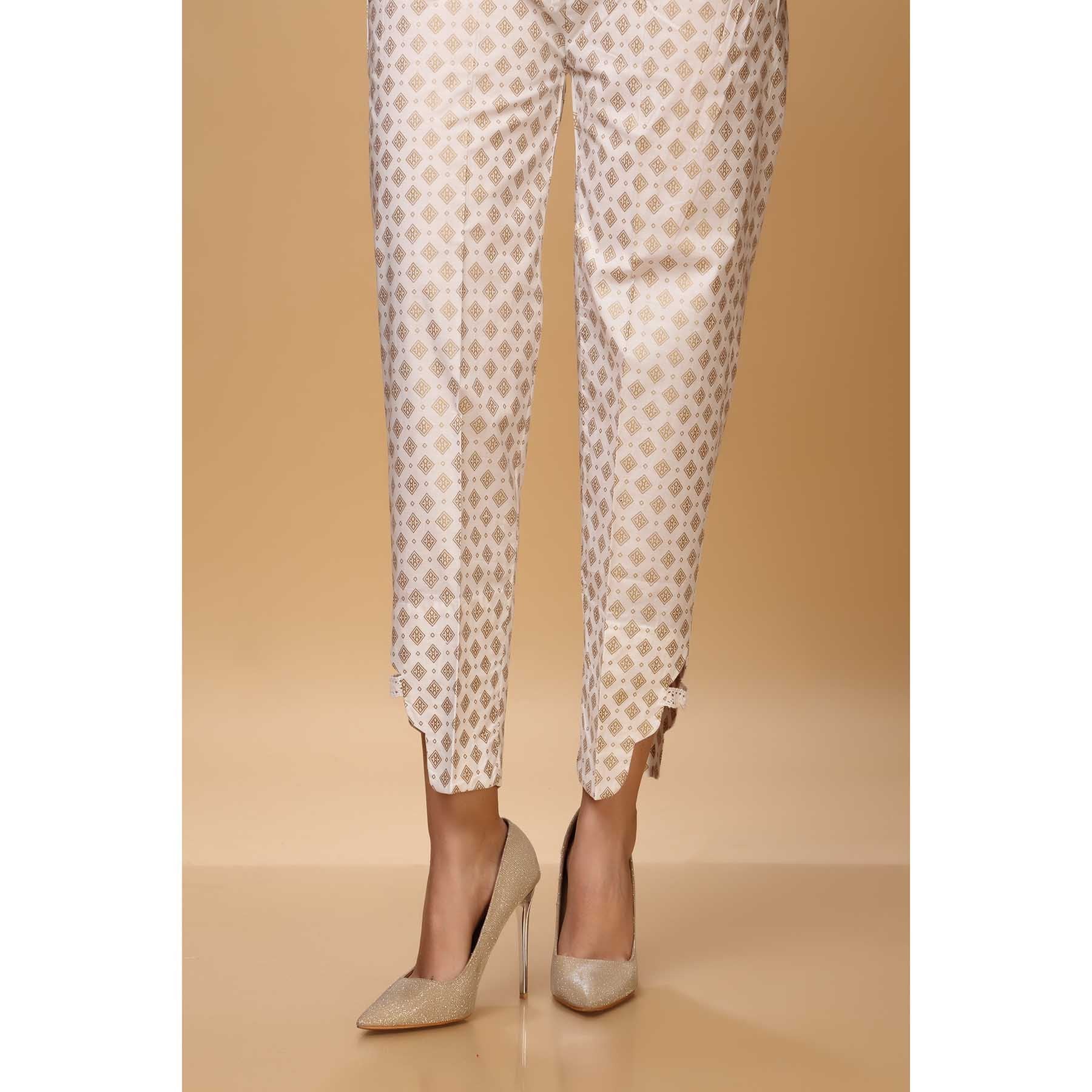 White Color Cotton Cambric Embellished Trouser PW1515