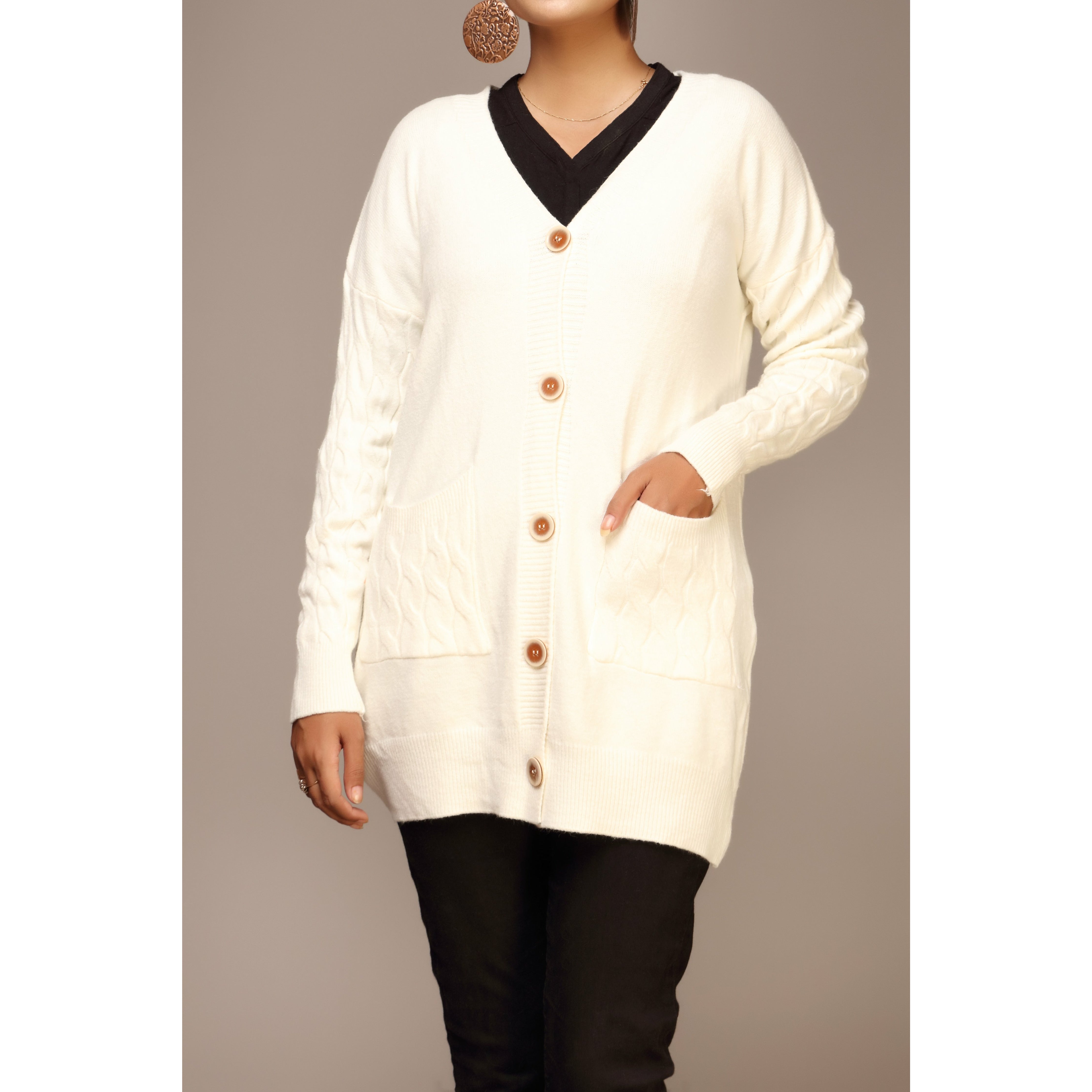 White Color Long Cardigan PW1900