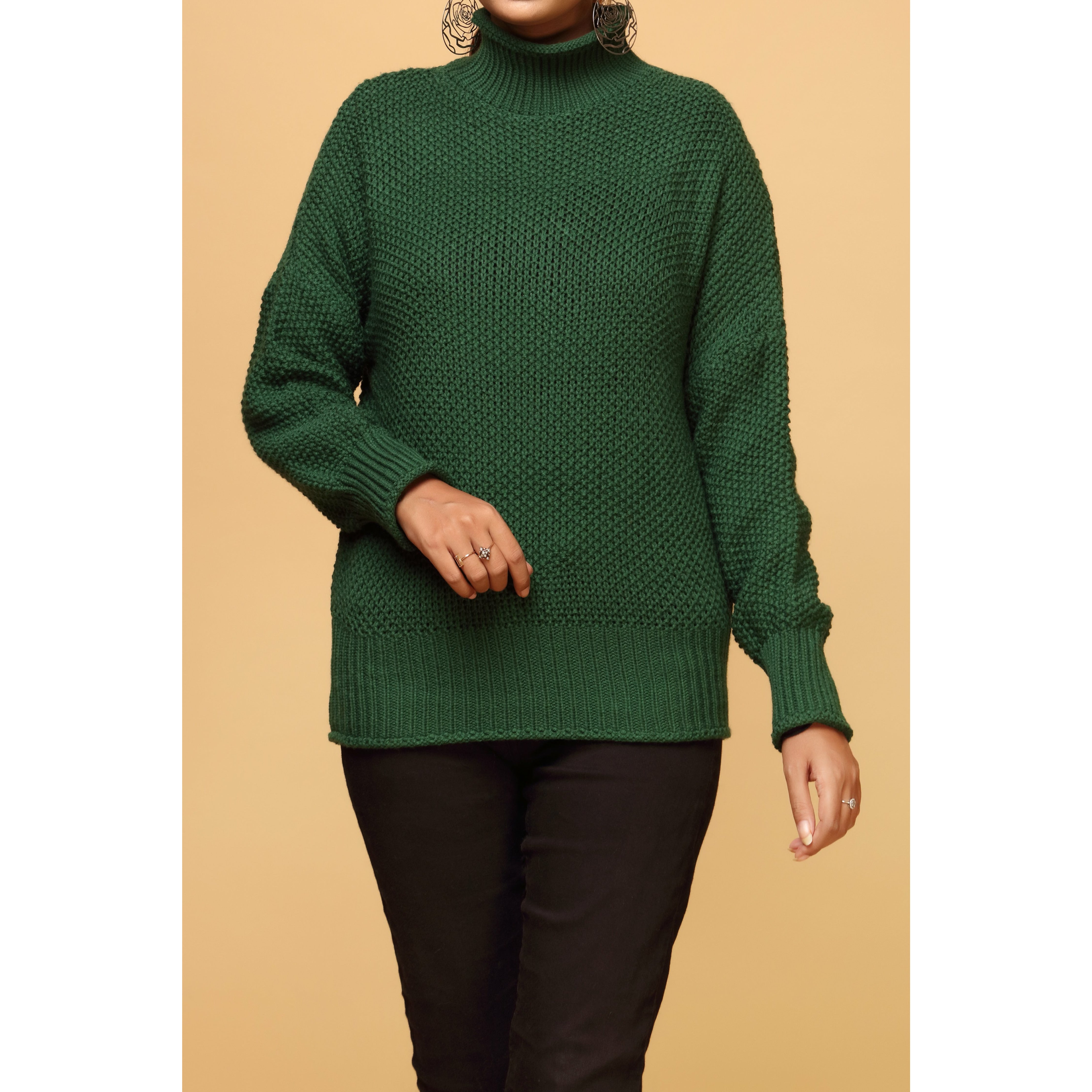 Green Color High Neck Sweater PW1905