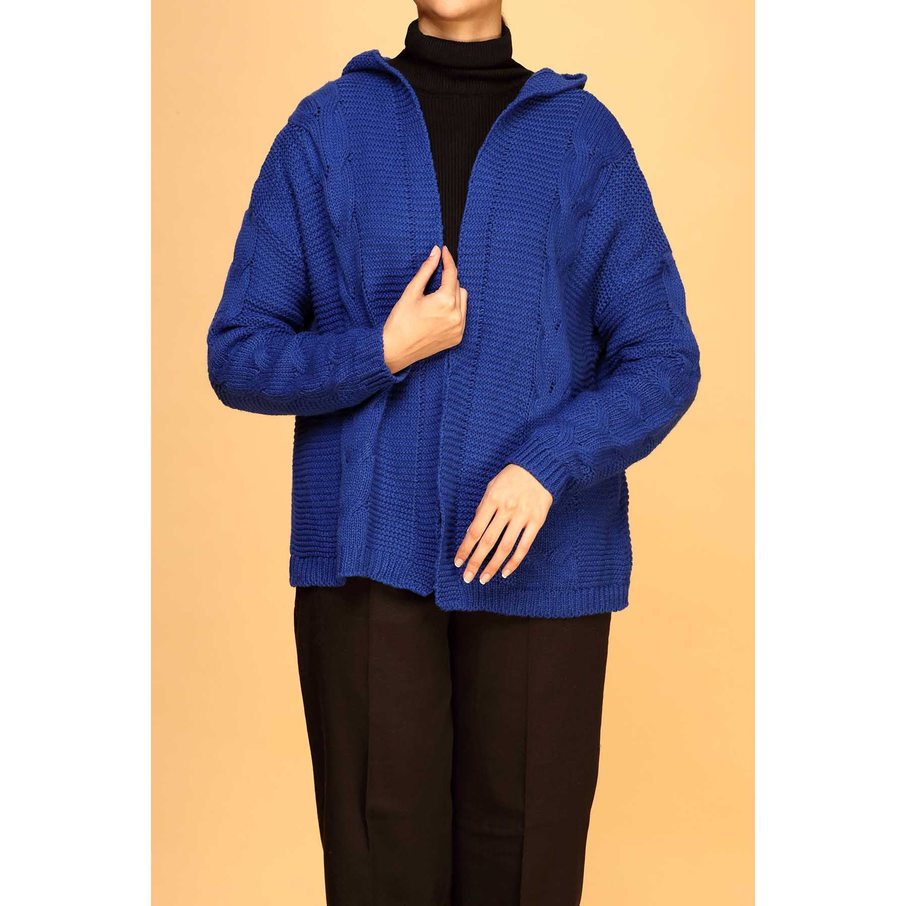Blue Color Hooded Cardigan PW1917