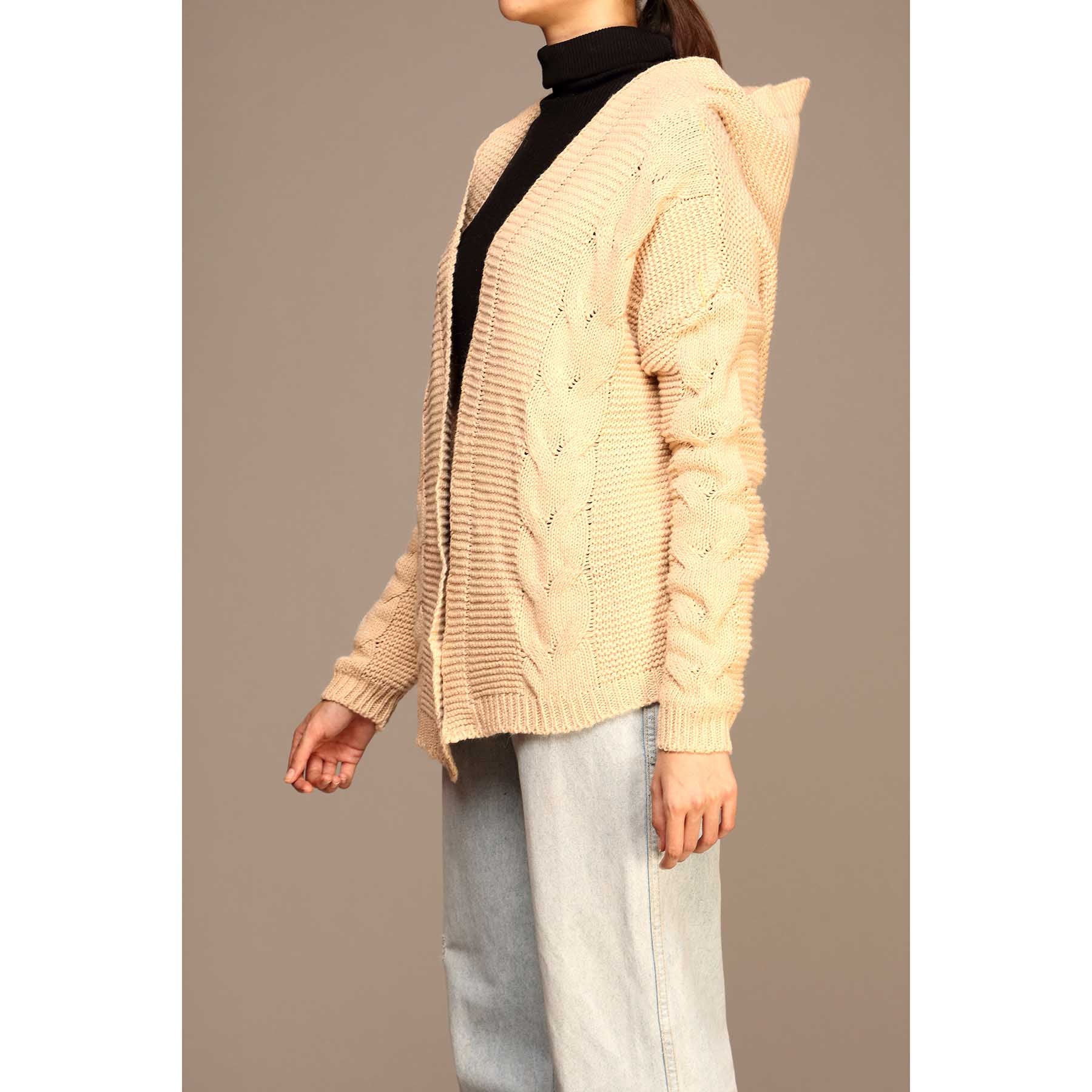 Beige Color Hooded Cardigan PW1917