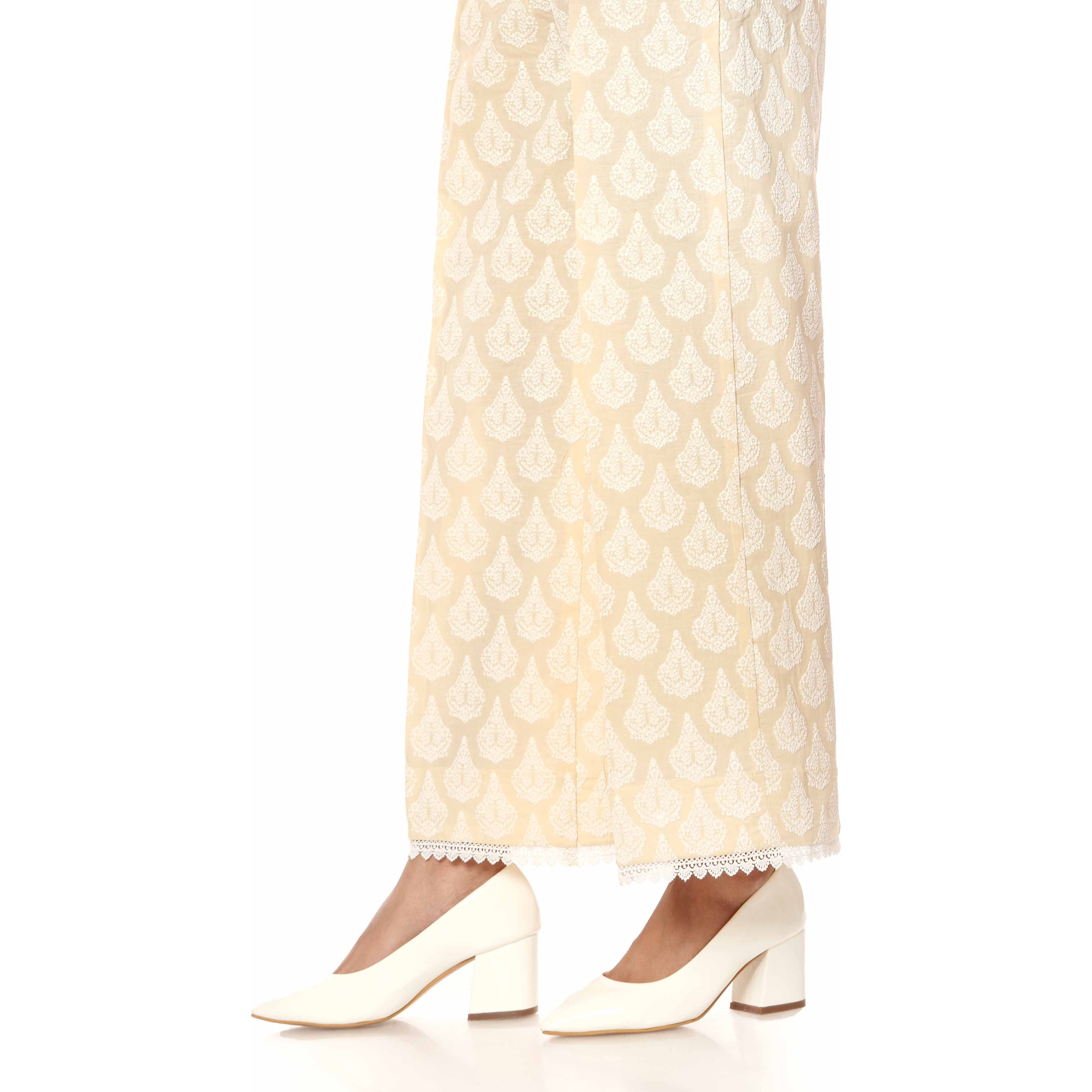 Beige Cambric Puff Printed Trousers PW2532