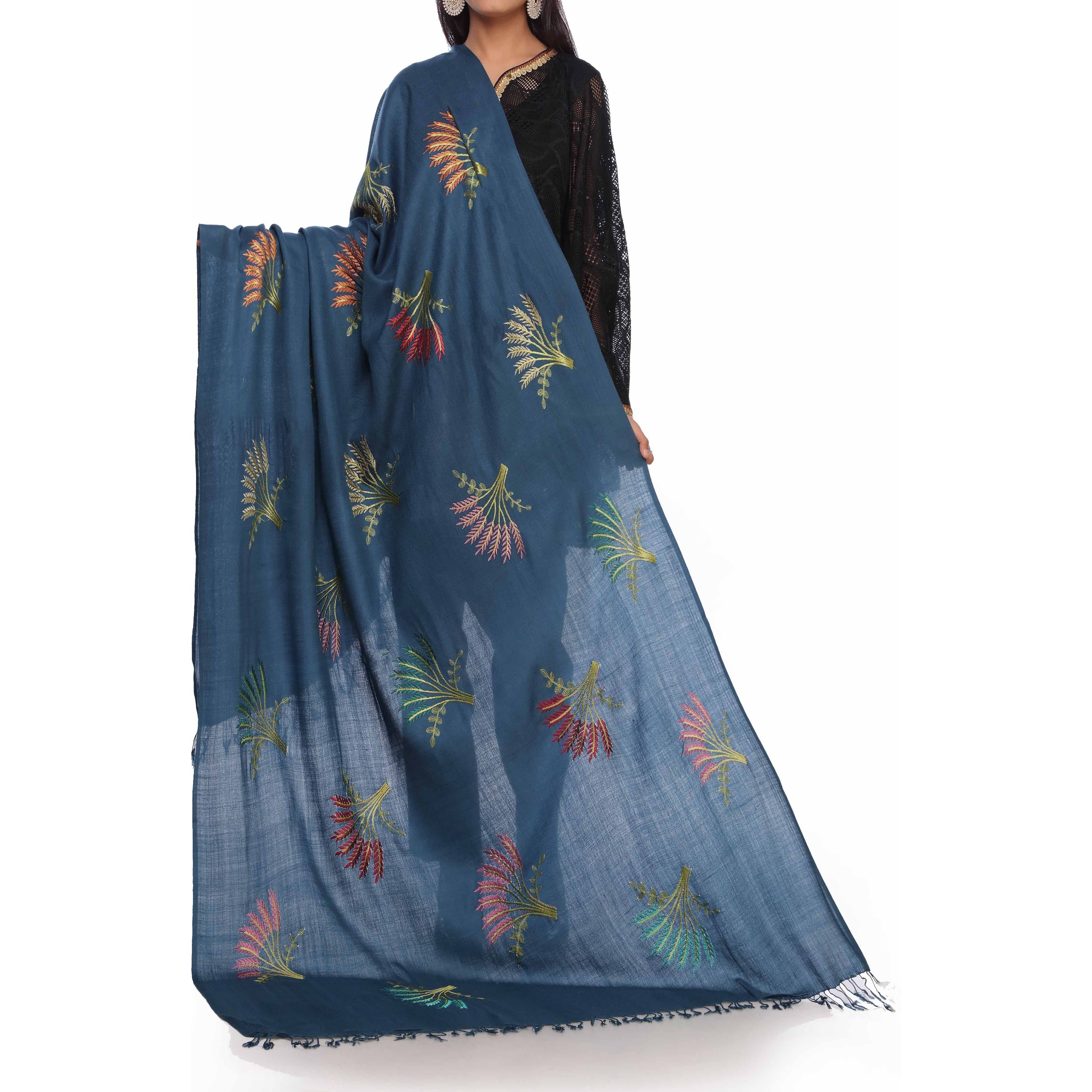 Blue Embroidered Pashmina Shawl PW2723