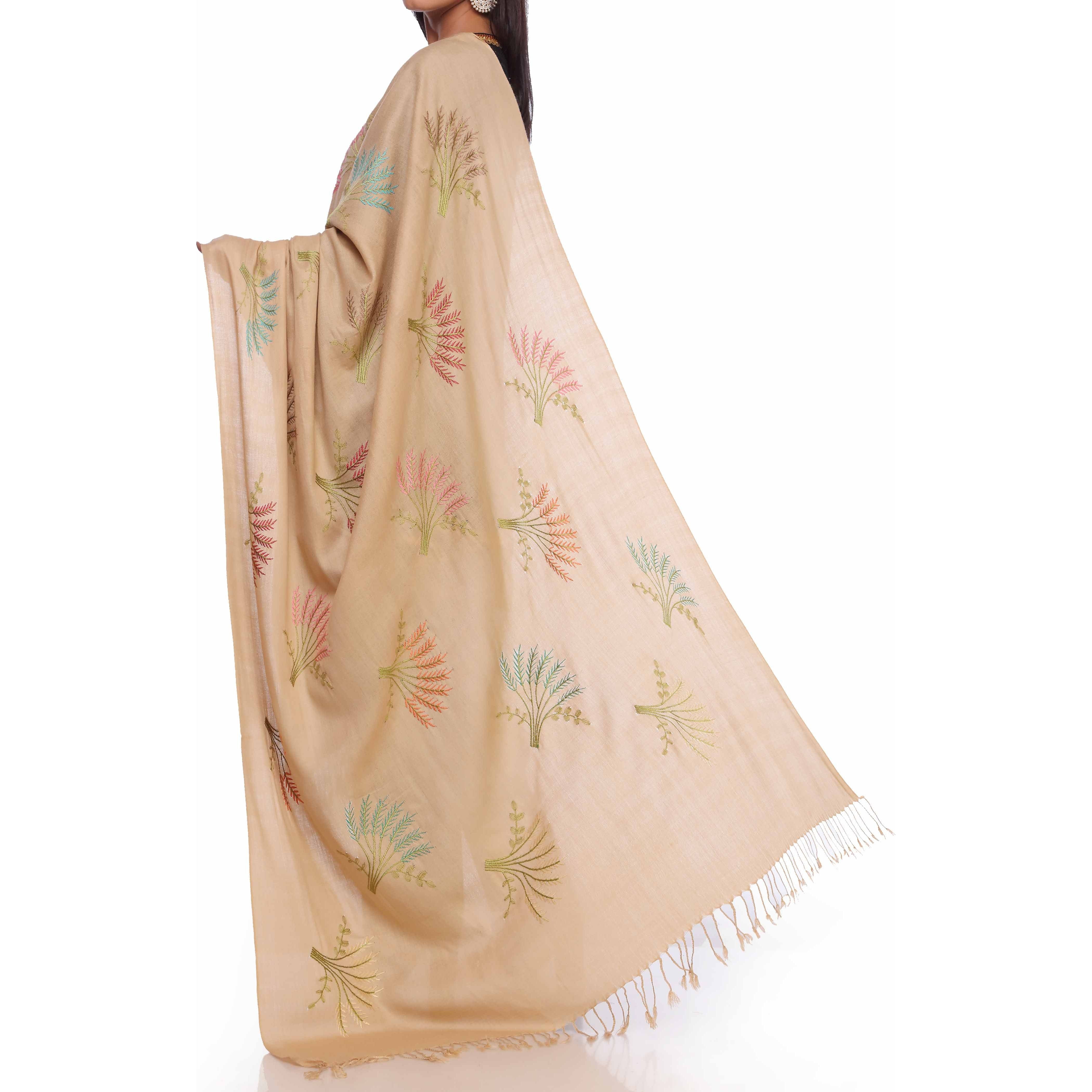 Khaki Embroidered Pashmina Shawl PW2723