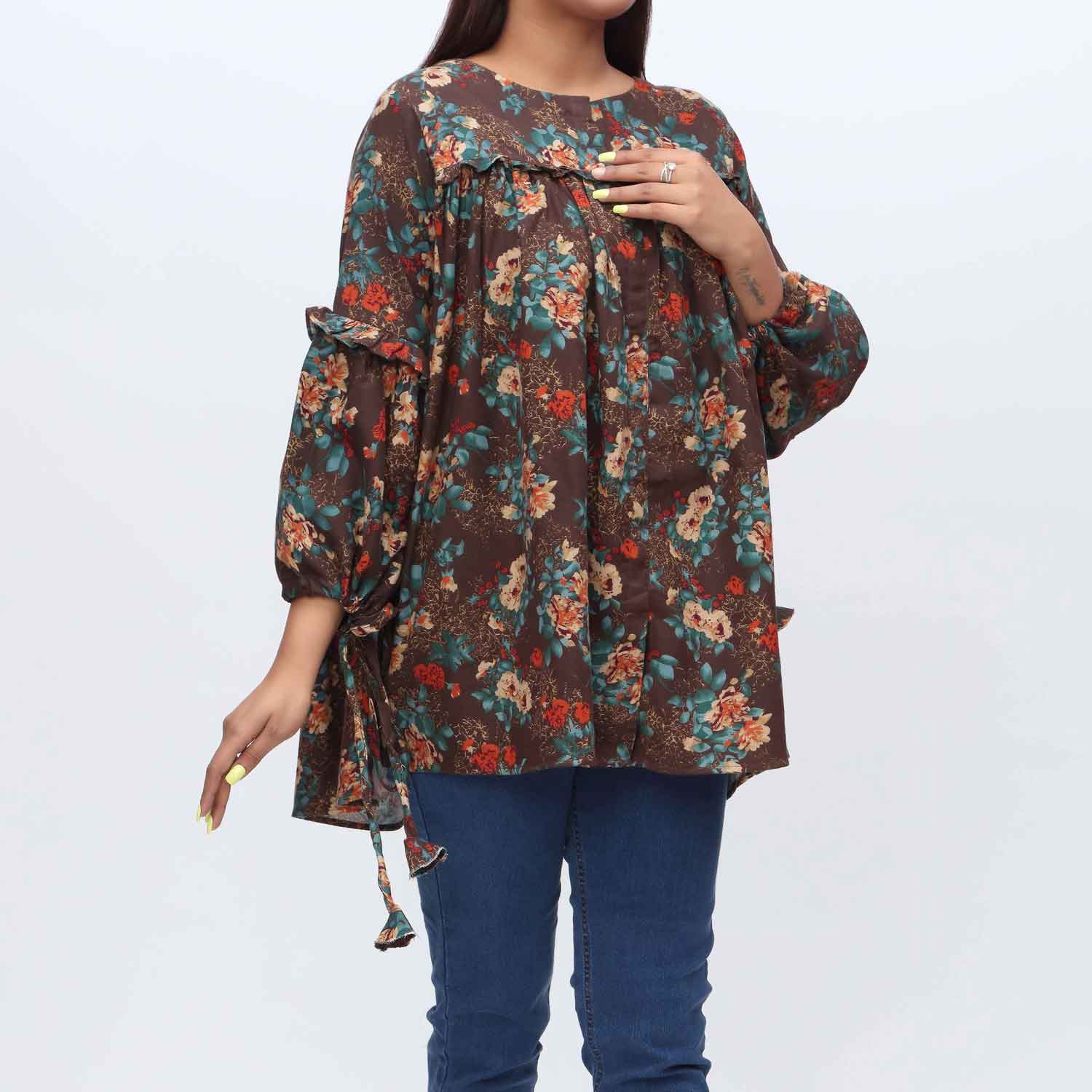 1PC- Flannel Printed Top PW3213