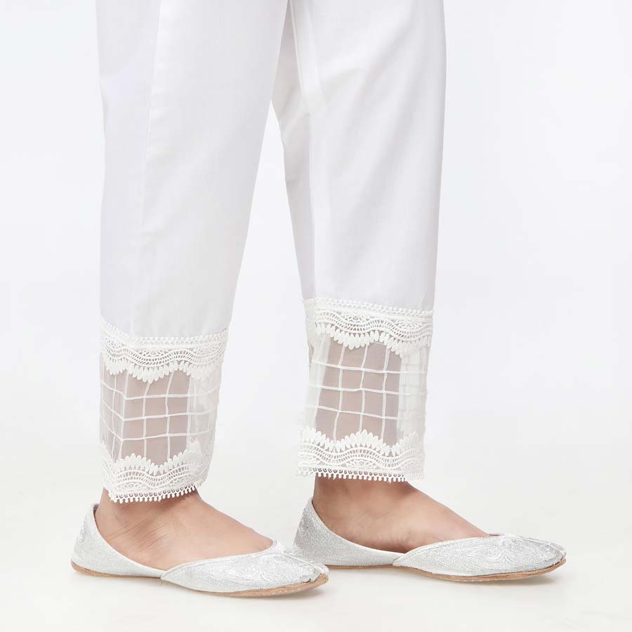 White Laced Cambric Slim Fit Trouser PW3626