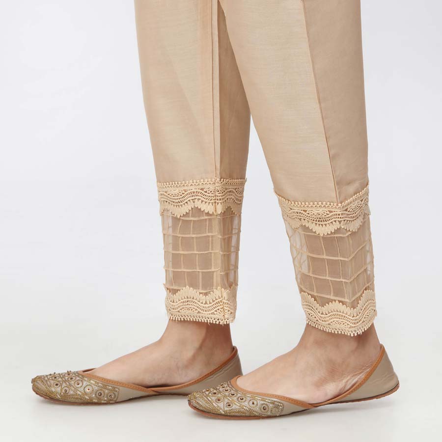 Beige Laced Cambric Slim Fit Trouser PW3626