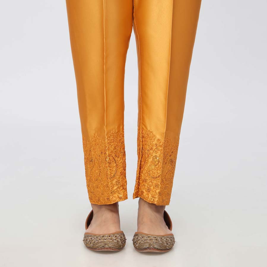Mustard Embroidered  Shamouse Silk Trouser PW3694