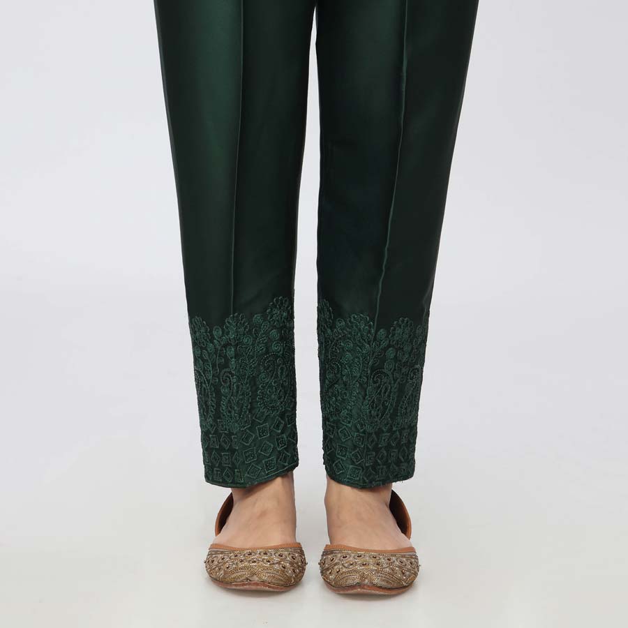 Green Embroidered Shamouse Silk Trouser PW3694