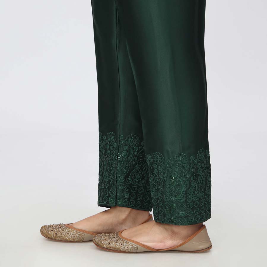 Green Embroidered Shamouse Silk Trouser PW3694