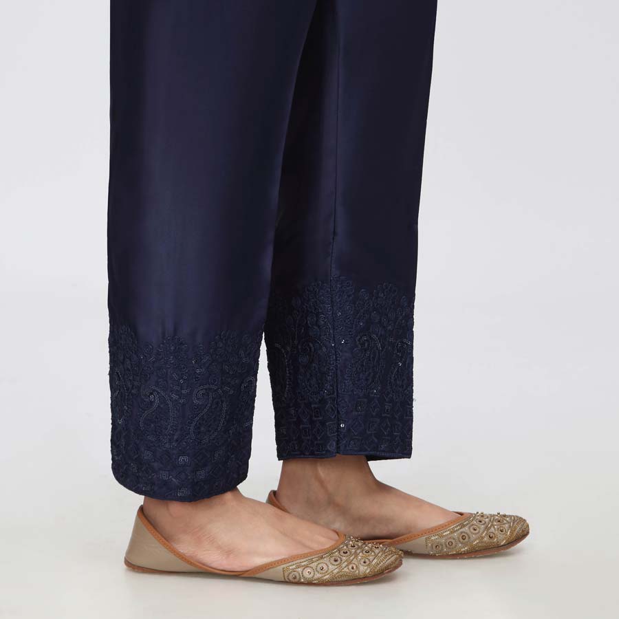 Blue Embroidered Shamouse Silk Trouser PW3694