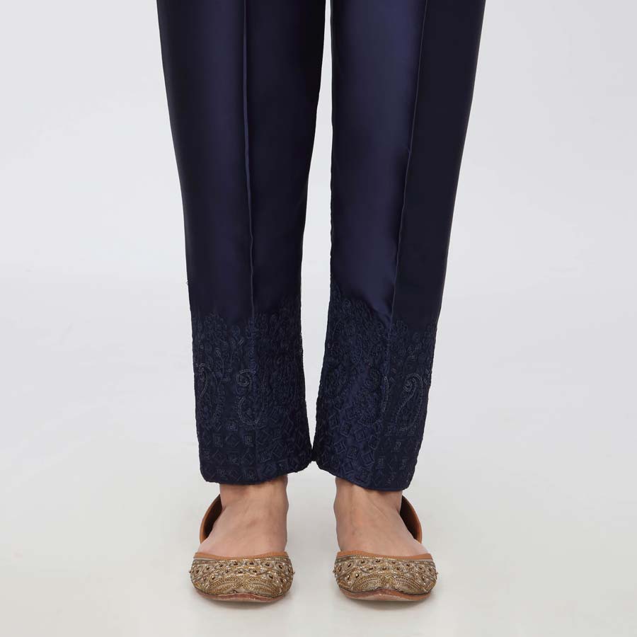 Blue Embroidered Shamouse Silk Trouser PW3694