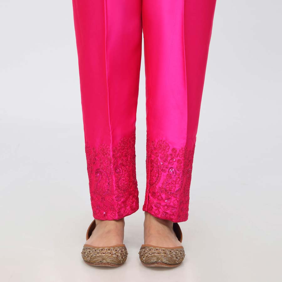 Pink Embroidered  Shamouse Silk Trouser PW3694