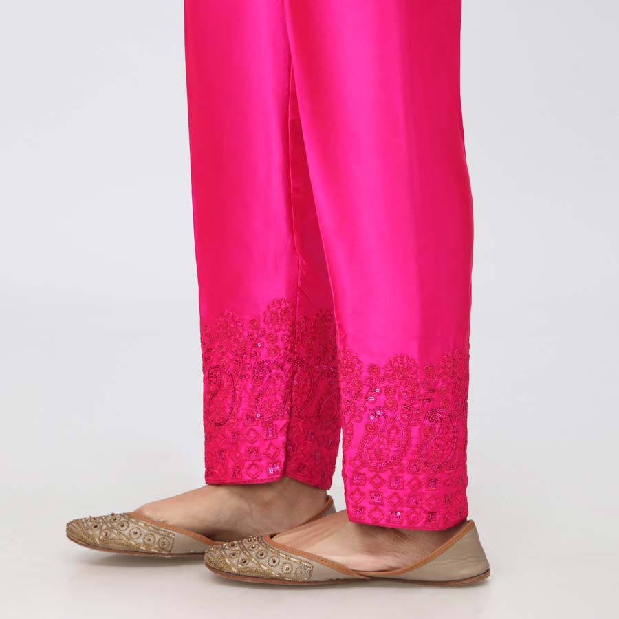 Pink Embroidered  Shamouse Silk Trouser PW3694
