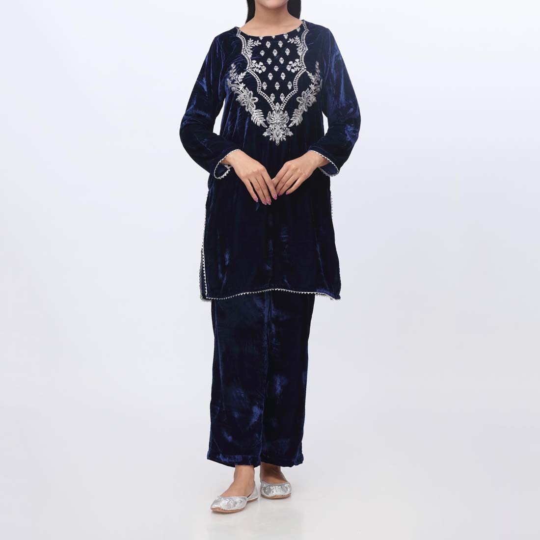 2PC- Embroidered Velvet Suit PW9138